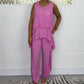 Super low discount Women's casual sleeveless top and trouser suit in large sizes