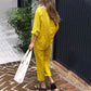 Casual Solid Color V-Neck Shirt & Pants Cotton Linen Two-Piece Set