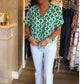 Short-Sleeved V-Neck Printed Casual Top