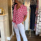 Short-Sleeved V-Neck Printed Casual Top