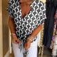 Short-Sleeved V-Neck Printed Casual Top