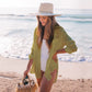 Women's Solid Semi-Sheer Button Front Cover Up