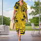 Short-sleeved floral striped dress with split hem