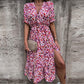 🔥🌸2024 New, elegant plus size dress with V-neckline, floral pattern, high waist and slit