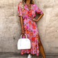 🔥🌸2024 New, elegant plus size dress with V-neckline, floral pattern, high waist and slit