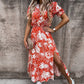 🔥🌸2024 New, elegant plus size dress with V-neckline, floral pattern, high waist and slit
