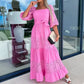 💖Women’s Trendy Patchwork Tie Waist Square Neck Long Dress