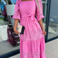 💖Women’s Trendy Patchwork Tie Waist Square Neck Long Dress