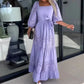 💖Women’s Trendy Patchwork Tie Waist Square Neck Long Dress