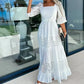 💖Women’s Trendy Patchwork Tie Waist Square Neck Long Dress