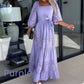 💖Women’s Trendy Patchwork Tie Waist Square Neck Long Dress