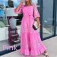 💖Women’s Trendy Patchwork Tie Waist Square Neck Long Dress