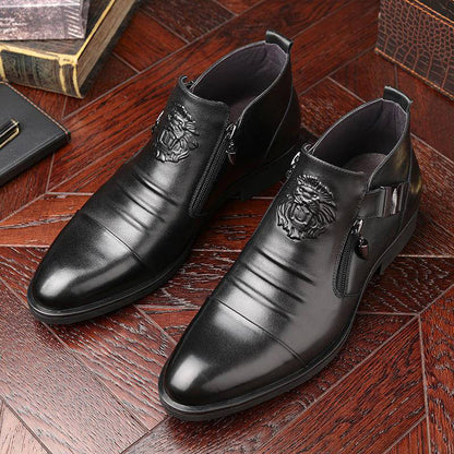 👞Men's Leather Ankle Boots with Double Side Zipper and Pointed Toe