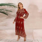 Women's Plus Size Round Neck Loose Printed Maxi Dress