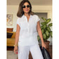 CASUAL SOLID COLOR COTTON AND LINEN PANTS TWO-PIECE SET