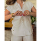 CASUAL SOLID COLOR COTTON AND LINEN PANTS TWO-PIECE SET