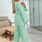 Women’s Plain Long-sleeve Pullover and Loose Drawstring Pants Set