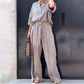 🔥HOT SALE-49% OFF💝Solid Color Lapel Top Drawstring Pants 2-Piece Set