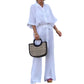 🔥HOT SALE-49% OFF💝Solid Color Lapel Top Drawstring Pants 2-Piece Set