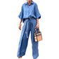 🔥HOT SALE-49% OFF💝Solid Color Lapel Top Drawstring Pants 2-Piece Set