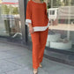 49%Reduction🔥 Elegant long-sleeved round-neck trouser set with straight legs.