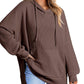 Women's Casual Long Sleeve Waffle Knit Hoodie with Side Slits