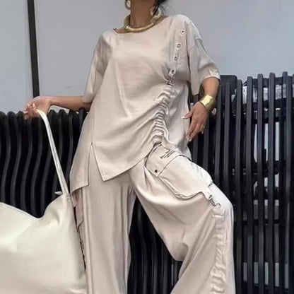 Women's Round Neck T-Shirt and Trousers Two-Piece Suit💕