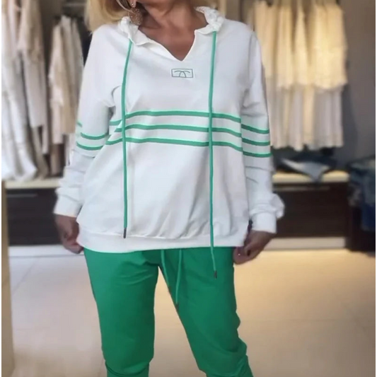 Women's Striped Hooded Sweatshirt and Pants Set