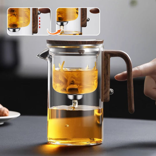 Water Separation Glass Teapot with Wooden Handle