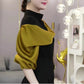 [Women’s Gift] Splicing Half High Neck Long Sleeve Top