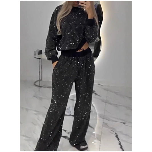 🖤Early Black Friday Sale:51% OFF🎁Sequined Loose Fit Top and Wide Leg Pants Two-Piece Set