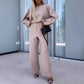 Women's Round Neck Top and Wide Leg Pants 2-Piece Set