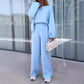 Women's Round Neck Top and Wide Leg Pants 2-Piece Set