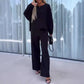 Women's Round Neck Top and Wide Leg Pants 2-Piece Set