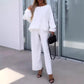 Women's Round Neck Top and Wide Leg Pants 2-Piece Set