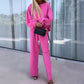 Women's Round Neck Top and Wide Leg Pants 2-Piece Set