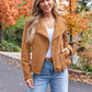 Women's Faux Leather Cropped Jacket with Pockets