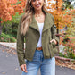Women's Faux Leather Cropped Jacket with Pockets