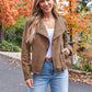 Women's Faux Leather Cropped Jacket with Pockets