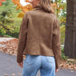 Women's Faux Leather Cropped Jacket with Pockets