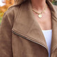 Women's Faux Leather Cropped Jacket with Pockets