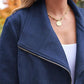 Women's Faux Leather Cropped Jacket with Pockets