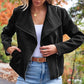 Women's Faux Leather Cropped Jacket with Pockets