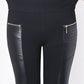 FAUX LEATHER PANTS WITH CONTRASTING TRIM AND ZIP