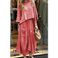 Women's two-piece set: Round neck casual top and wide skirt