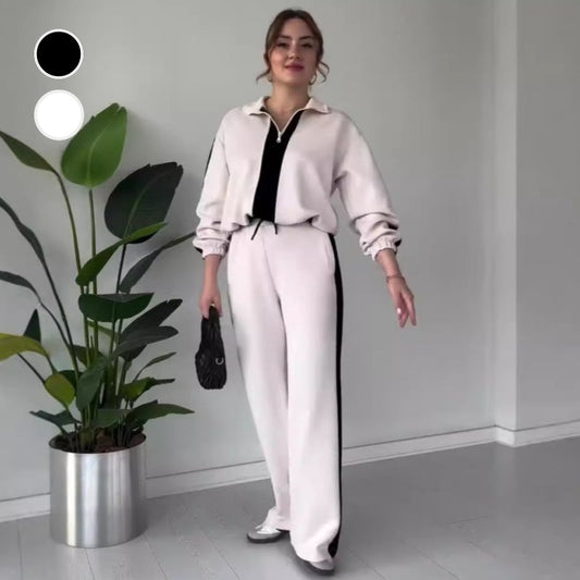 Women’s Zipper Lapel Tops & Pants 2-Piece Set