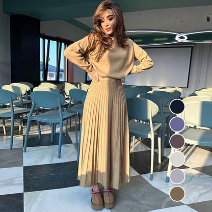 🔥HOT SALE 51% OFF🔥Women's Round-Neck Top ＆ Pleated Skirt 2-Piece Set