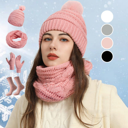 4 PCS Women's Winter Hat Scarf Gloves and Socks Set