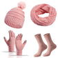 4 PCS Women's Winter Hat Scarf Gloves and Socks Set
