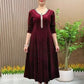 Women's Long Sleeve Velvet Dress with Chest Fringe Accent